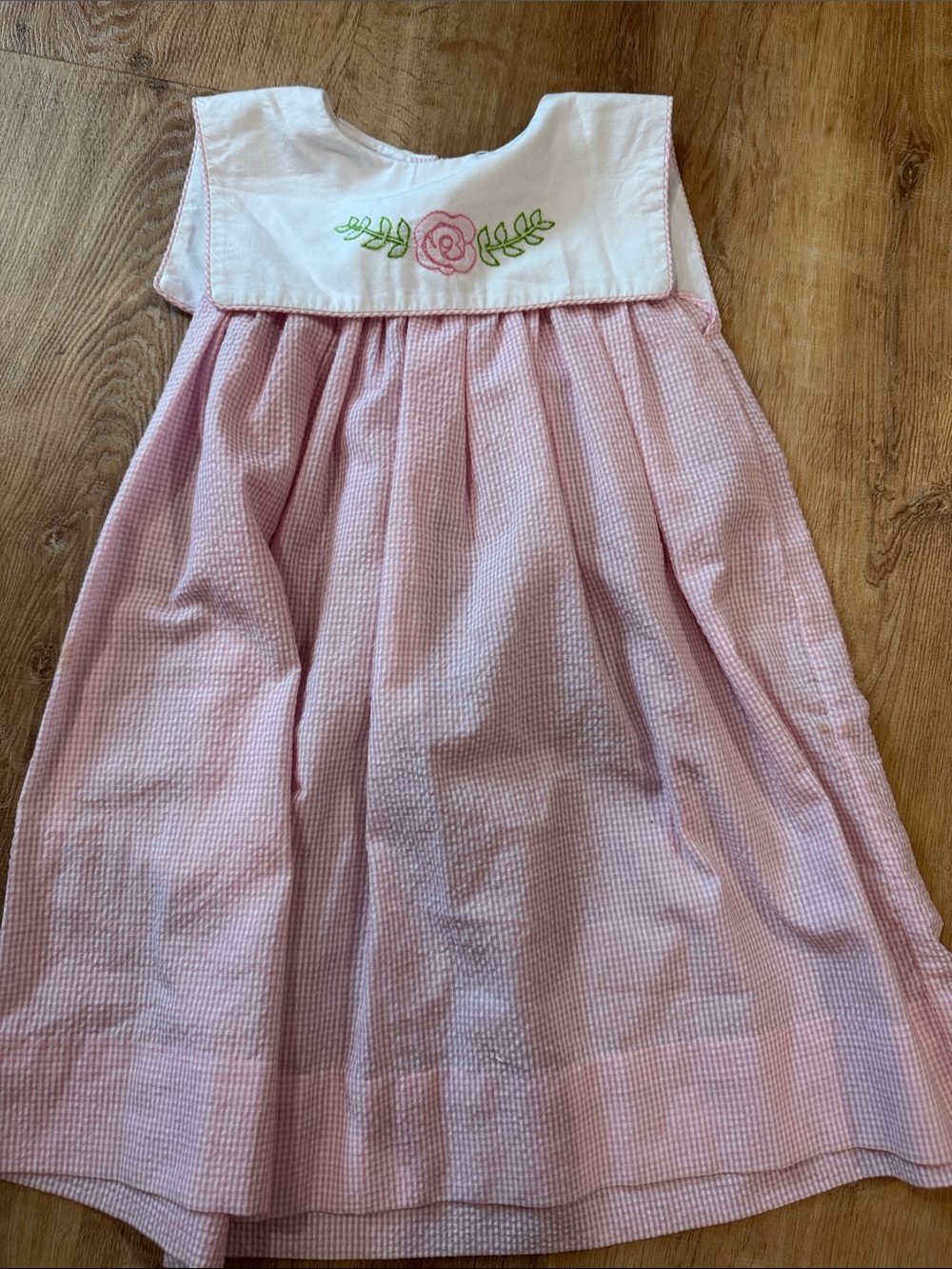 Pink Seersucker Floral Yoke Kids Dress